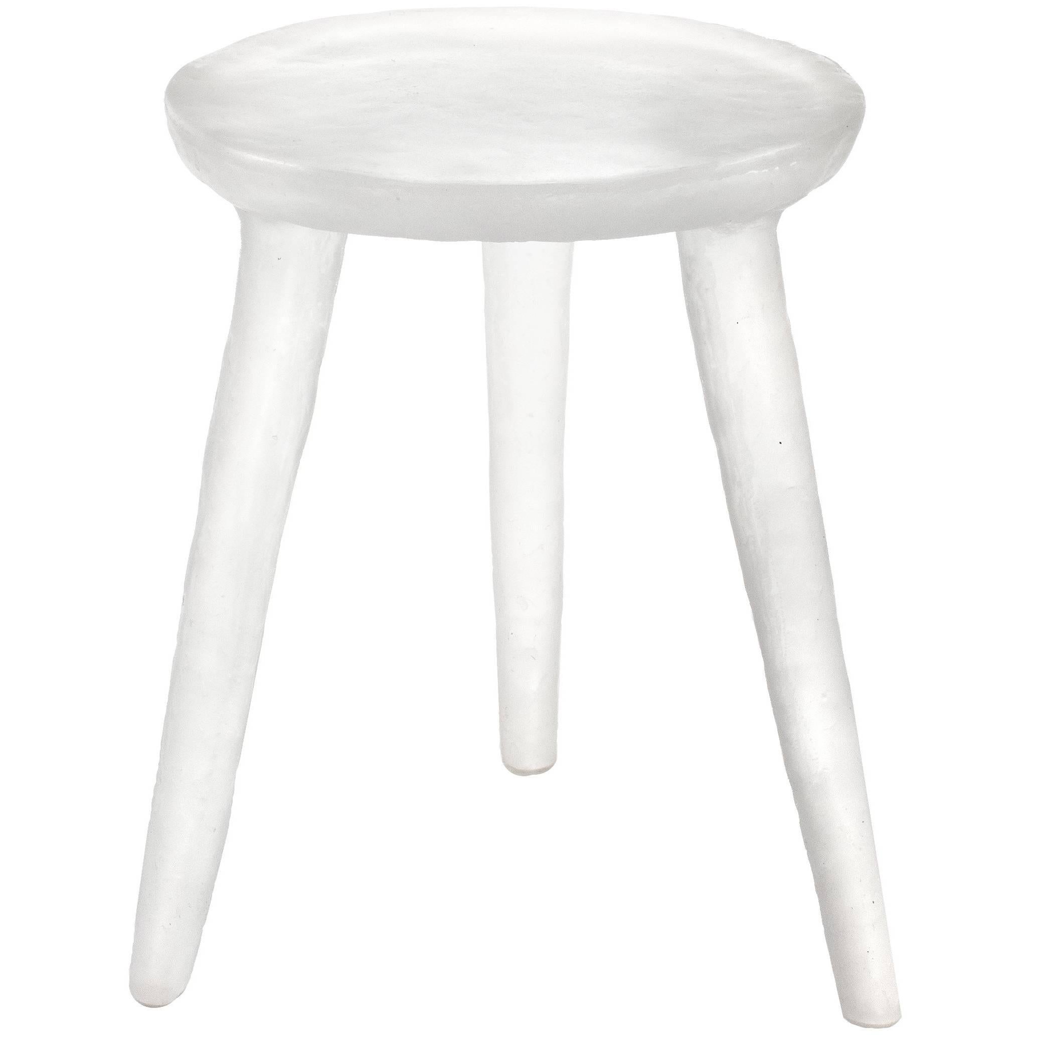 Glow Side Table or Stool in Frosty Clear, Handmade from Recycled Resin For Sale