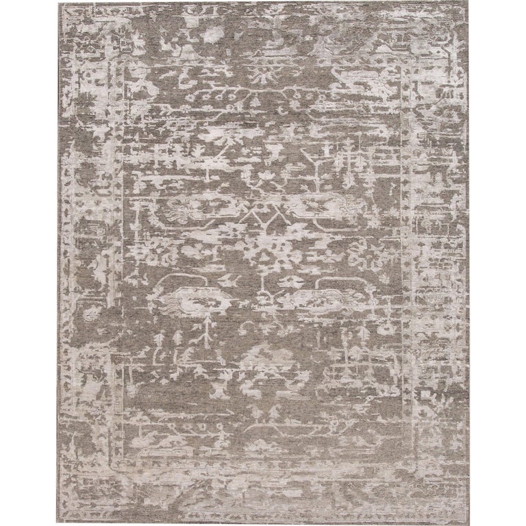 21st Century Contemporary Abstract Gray/Silver Indian Rug For Sale at
