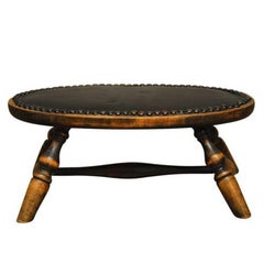Vintage Oval Diminutive Leather Upholstered Footstool