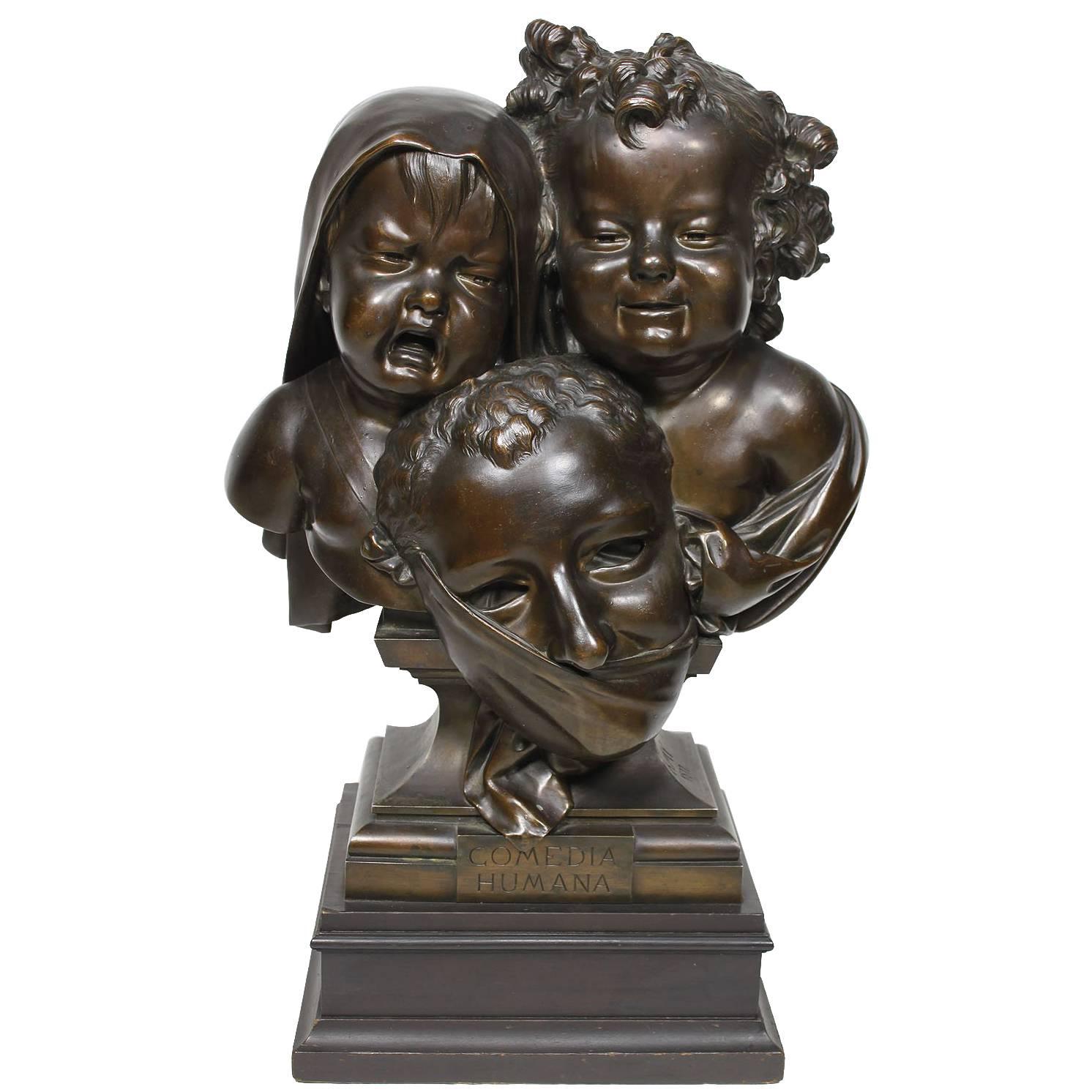 French 19th Century Patinated Bronze "Comedia Humana" after Jean Barnabé Amy For Sale