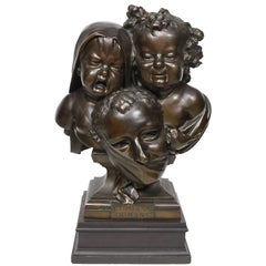 French 19th Century Patinated Bronze "Comedia Humana" after Jean Barnabé Amy