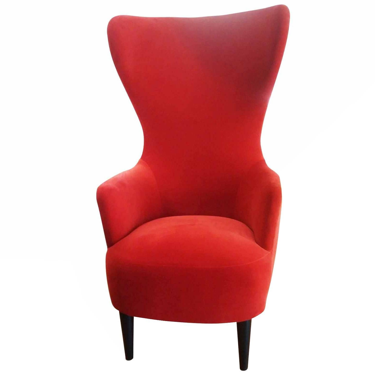 Armchair “Wingback Chair” by Manufacturer Tom Dixon in Massive Wood and Velvet For Sale