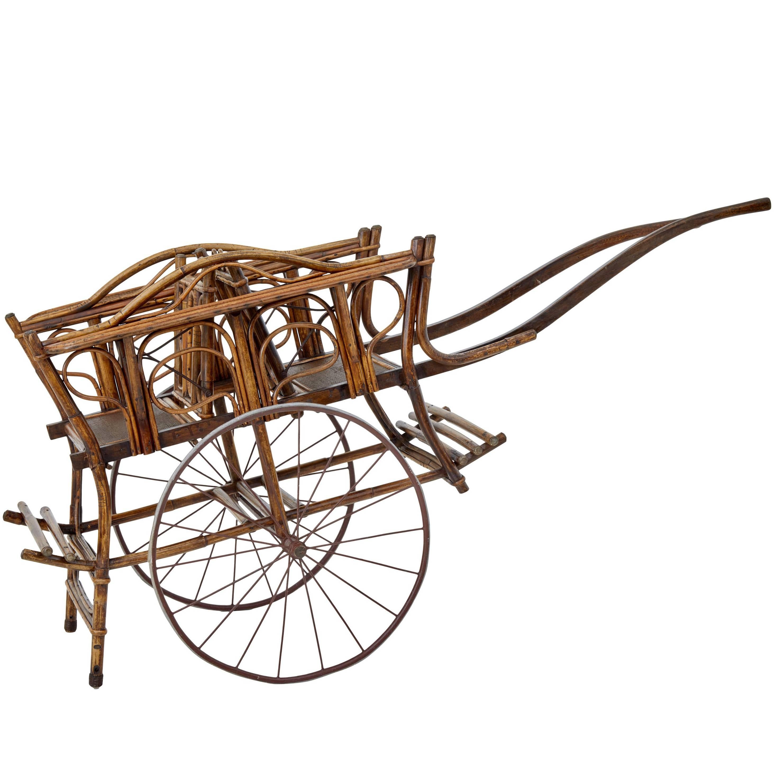 Early 20th Century Bamboo Two-Seat Child Carriage