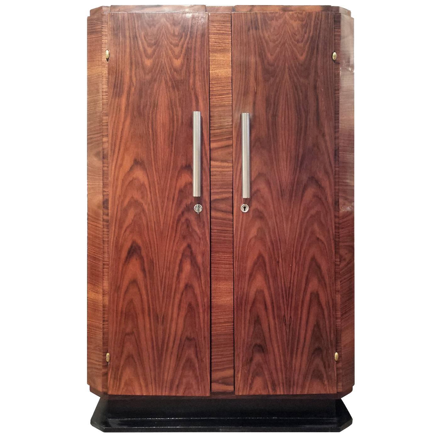 Art Deco, Two-Door Storage Cabinet with Chrome Handles on Ebonized Plinth For Sale