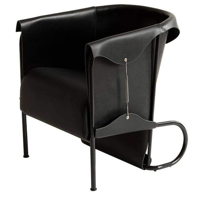 Club Chair, Inspired by English Saddlery and High Fashion in Leather For Sale