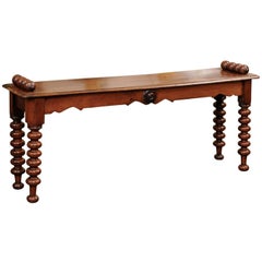 Antique 19th Century English Hall Bench with Bobbin Turned Legs