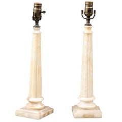 Pair of Neoclassical Style Lamps in White Alabaster, France Early 20th Century