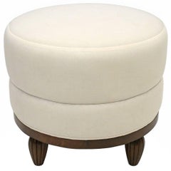 French Art Deco Upholstered Pouf with Reeded Wooden Feet, France, circa 1930