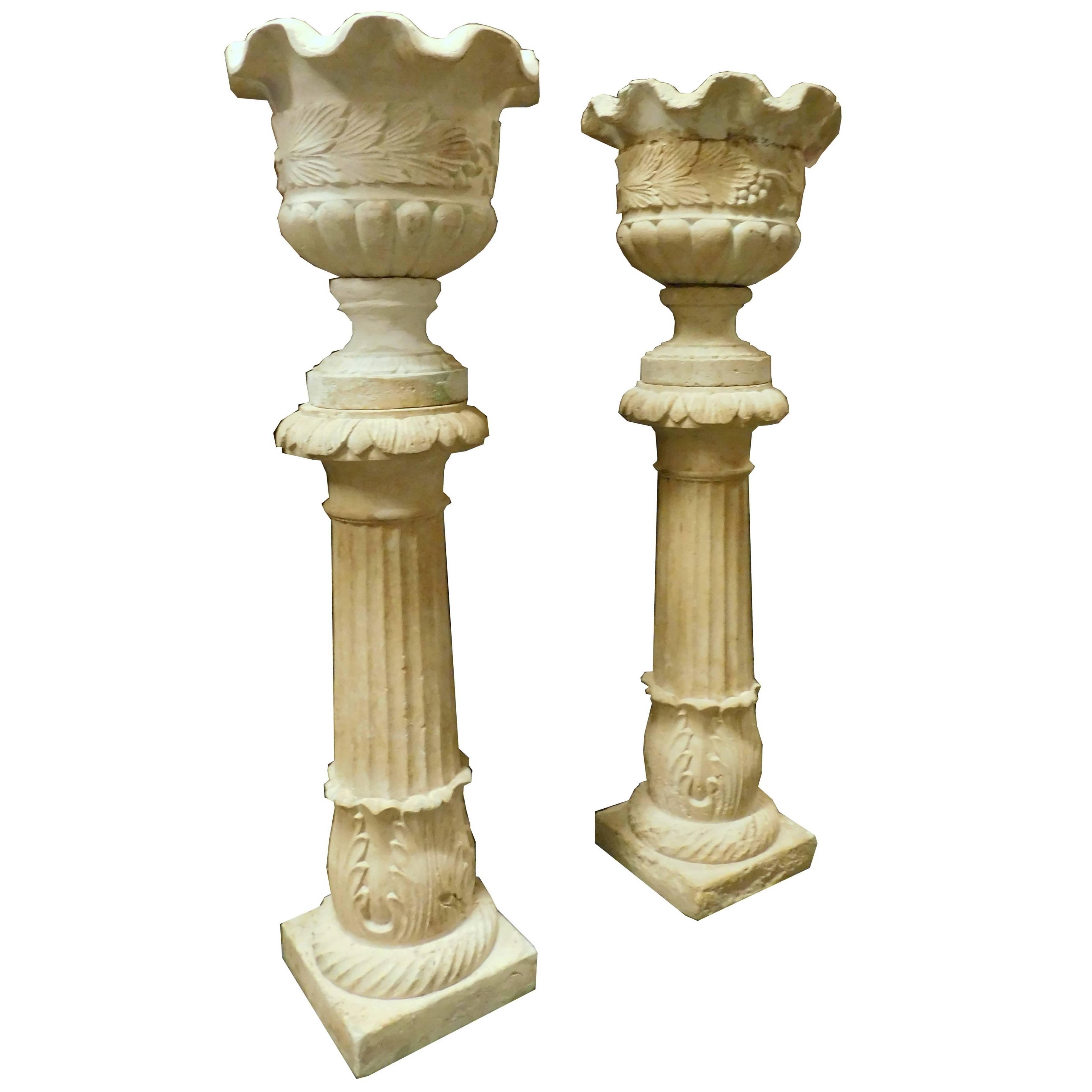 Couple of Stone Statue with Vases