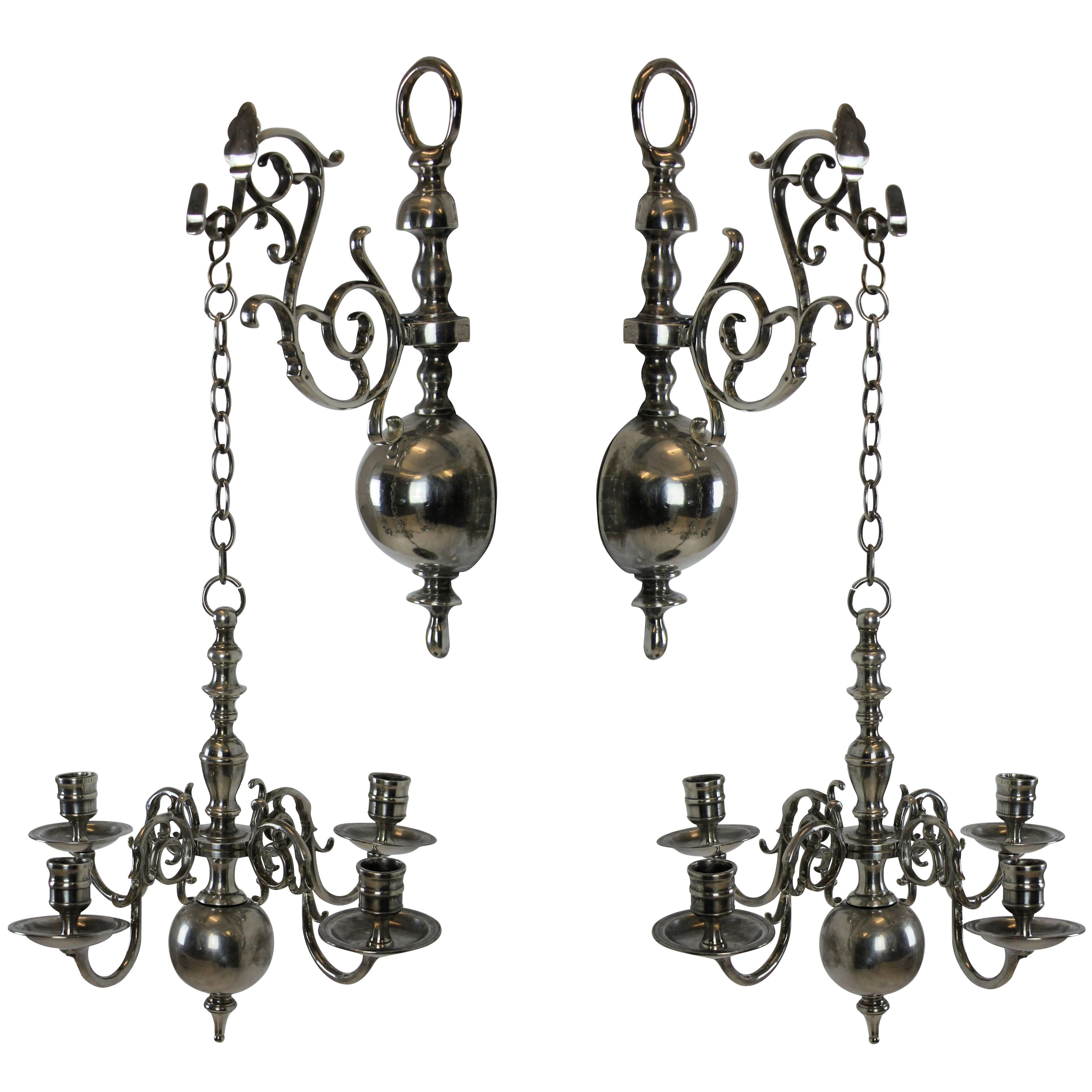 Pair of English Silver Wall Chandelier