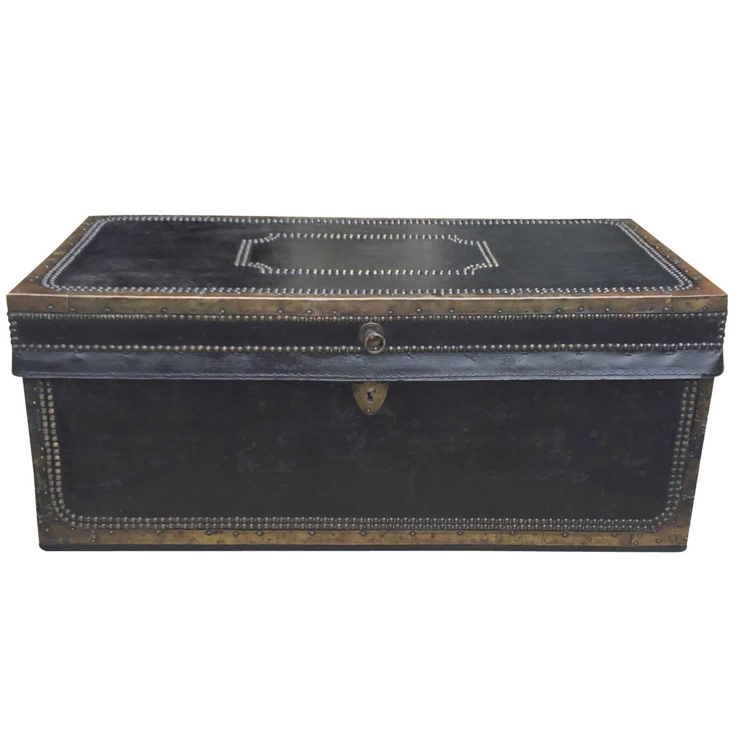 English Regency Leather Covered Camphor Wood Trunk, circa 1820-1840