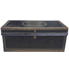 Antique English Regency Leather Covered Camphor Wood Trunk, circa 1820-1840