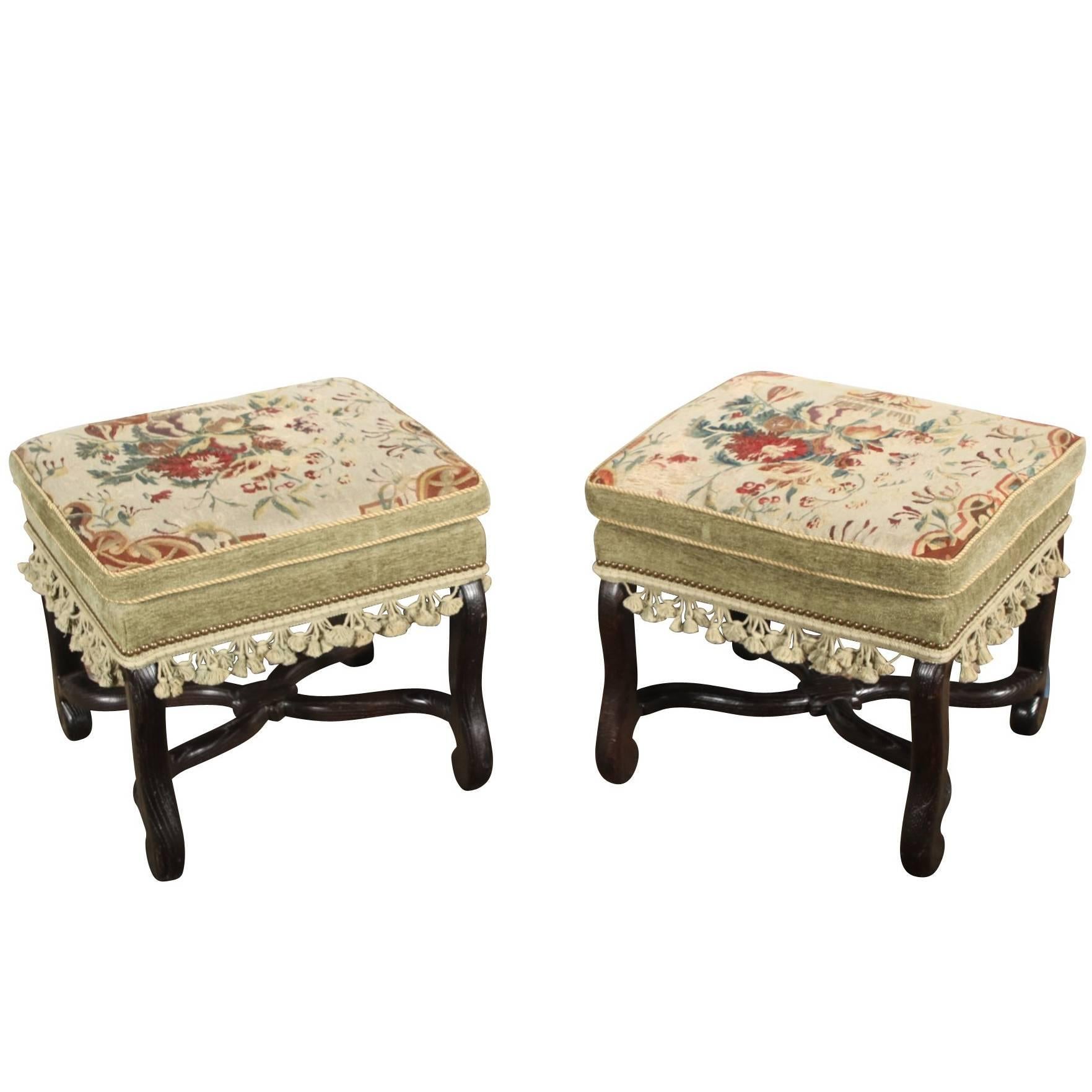 Pair of 18th Century Tapestry Covered Benches For Sale