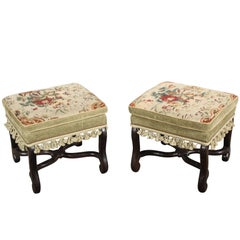 Antique Pair of 18th Century Tapestry Covered Benches