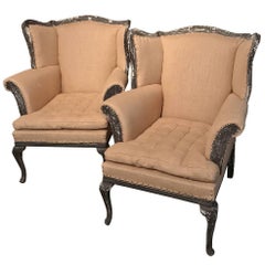 Pair of Antique French Wingback Painted Bergeres