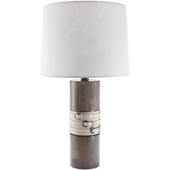 Anouk Table Lamp in Wood with Leather Detail by Carbonell Design