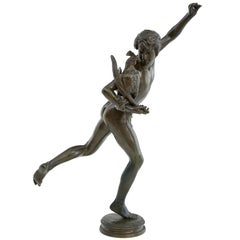 19th Century French Bronze Victor of the Cockfight by Falguiere