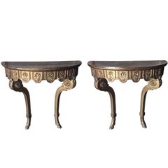 Pair of 19th Century Louis XVI Demilune Consoles