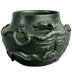 Dragon Vase with Black Basalt Glaze by P Ipsen, Denmark, 1870s