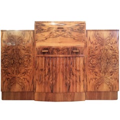 Vintage Art Deco Cocktail Sideboard in Figured Walnut Veneers