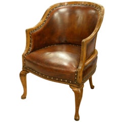 Late 19th Century Oak and Leather Tub Chair