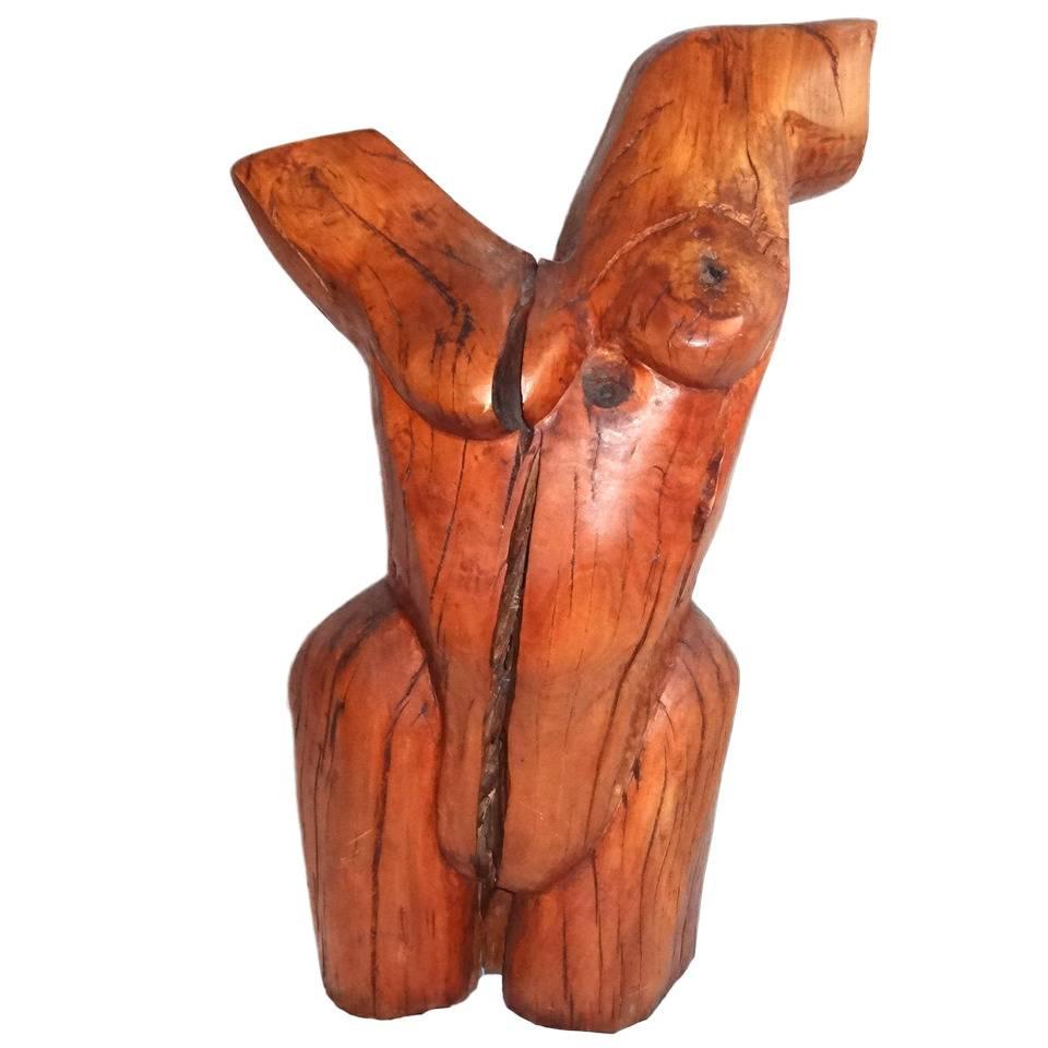 Cherrywood Female Nude Breast Bust Torso, Carved Sculpture Danish Modern