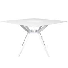 Square Glass Table Mid-Century Modern Inspired with Machined Aluminum Legs