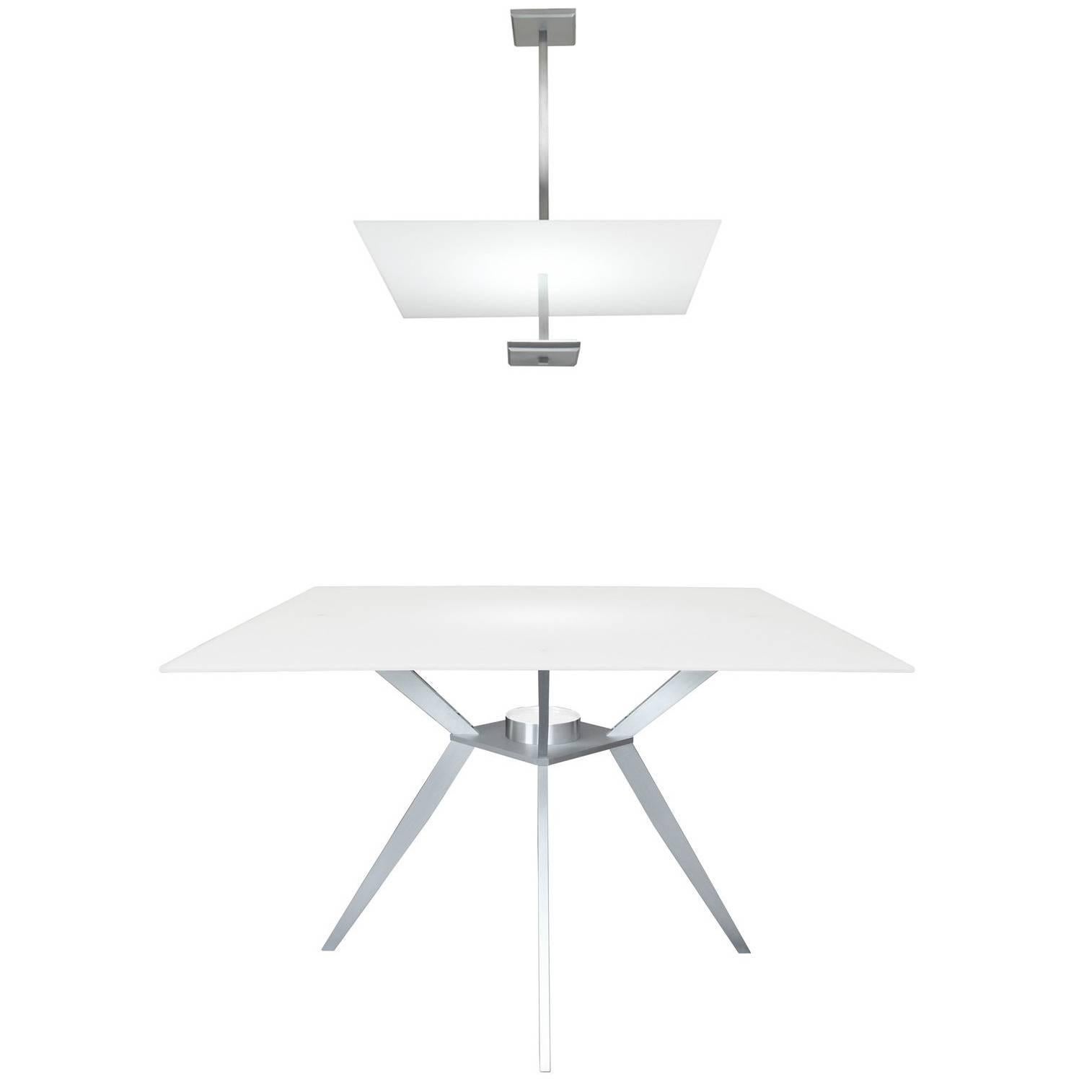 Square Glass Satin Aluminium Table and Pendant Mid-Century Modern Inspired For Sale