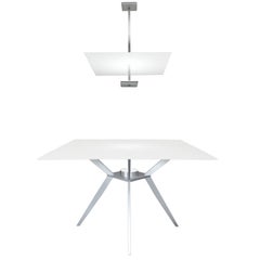 Square Glass Satin Aluminium Table and Pendant Mid-Century Modern Inspired