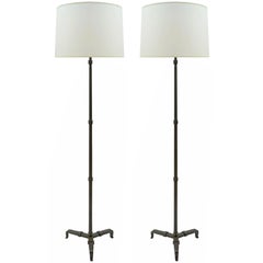 Pair of Textured Iron Floor Lamps on Tripod Bases, Spain, circa 1970s