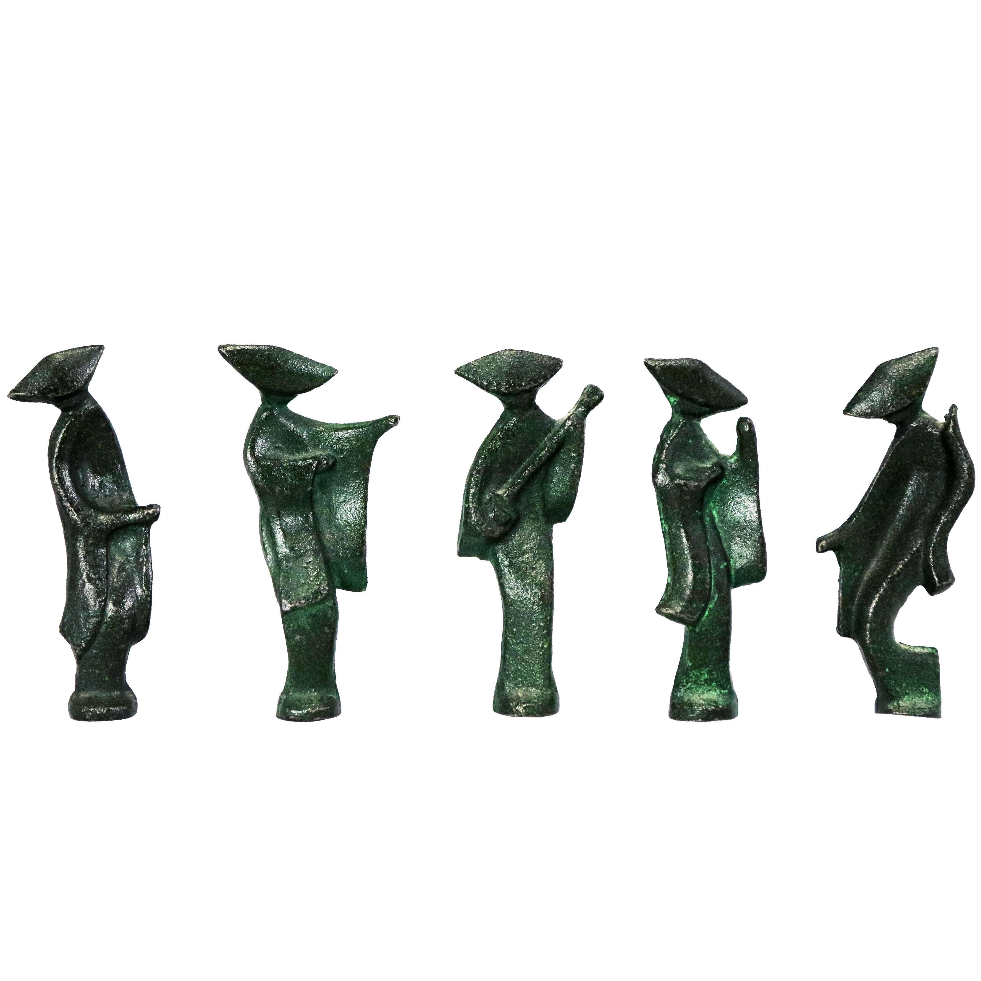 Patinated Cast Iron Geisha Figures Set of Five