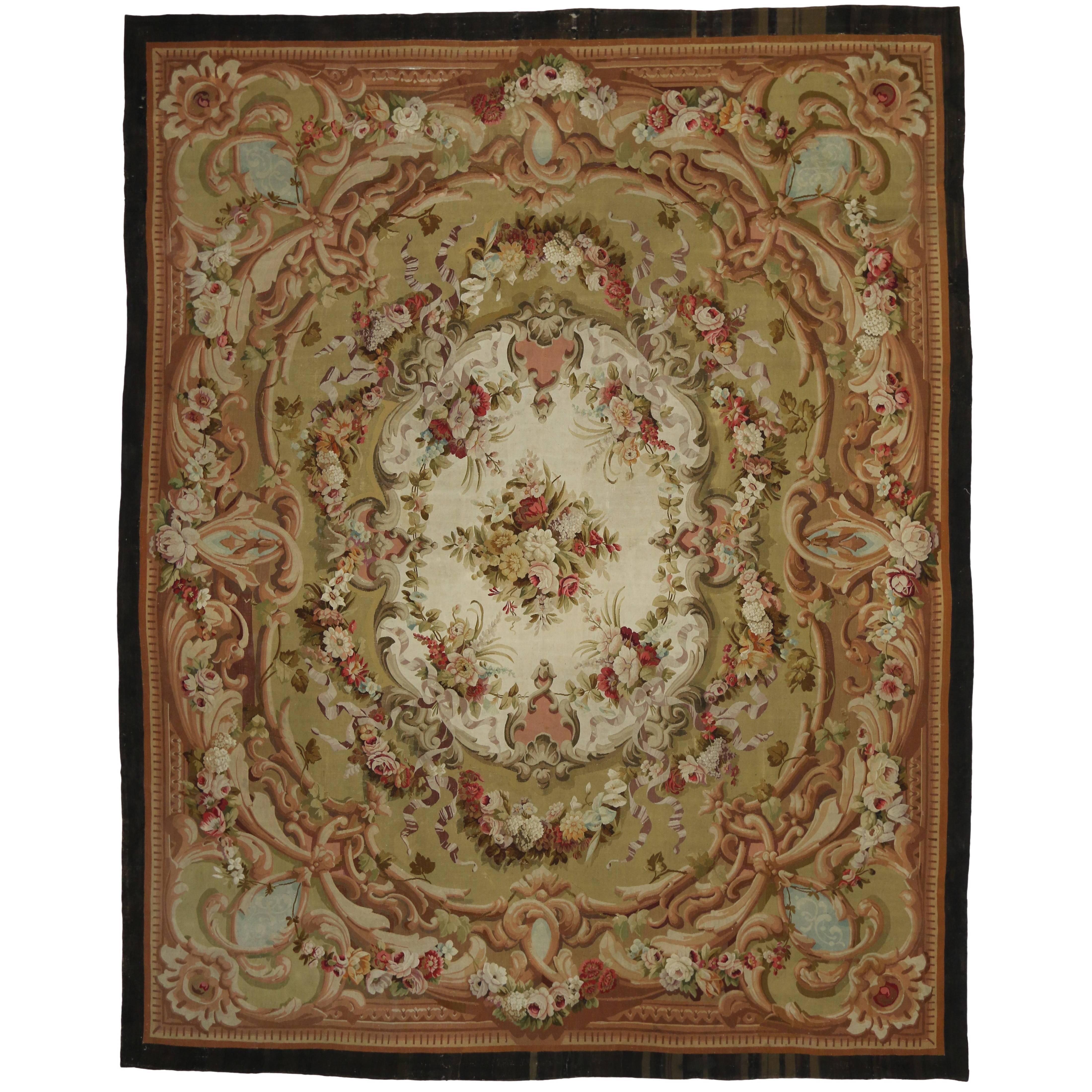 Antique French Aubusson Palace Size Rug with Rococo Louis XV Savonnerie Style