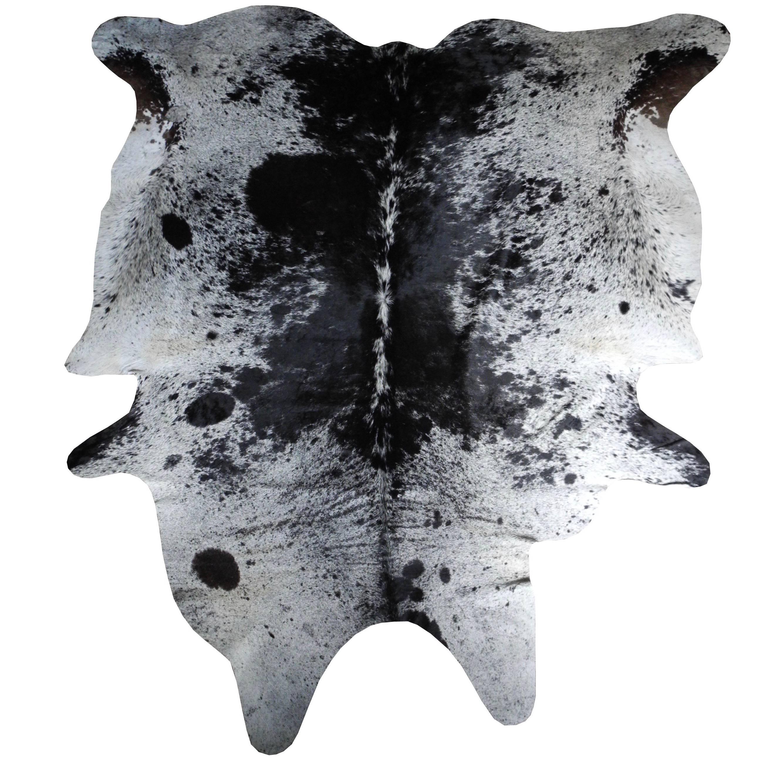 Modern Salt and Pepper Leather Cowhide with Black and White Spots from Brazil For Sale