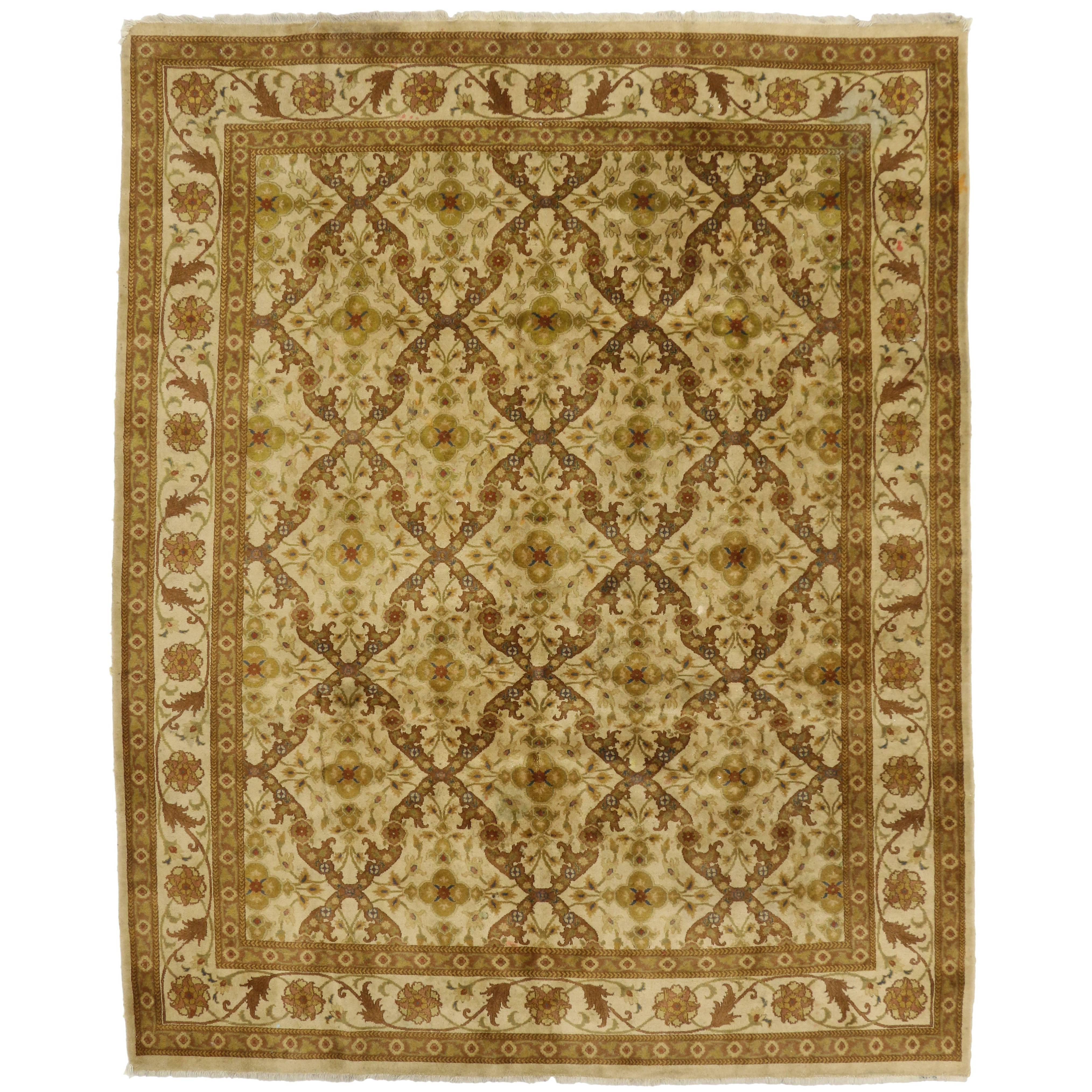 Vintage Indian Rug with Transitional Style and Golden Hues and Modern Style