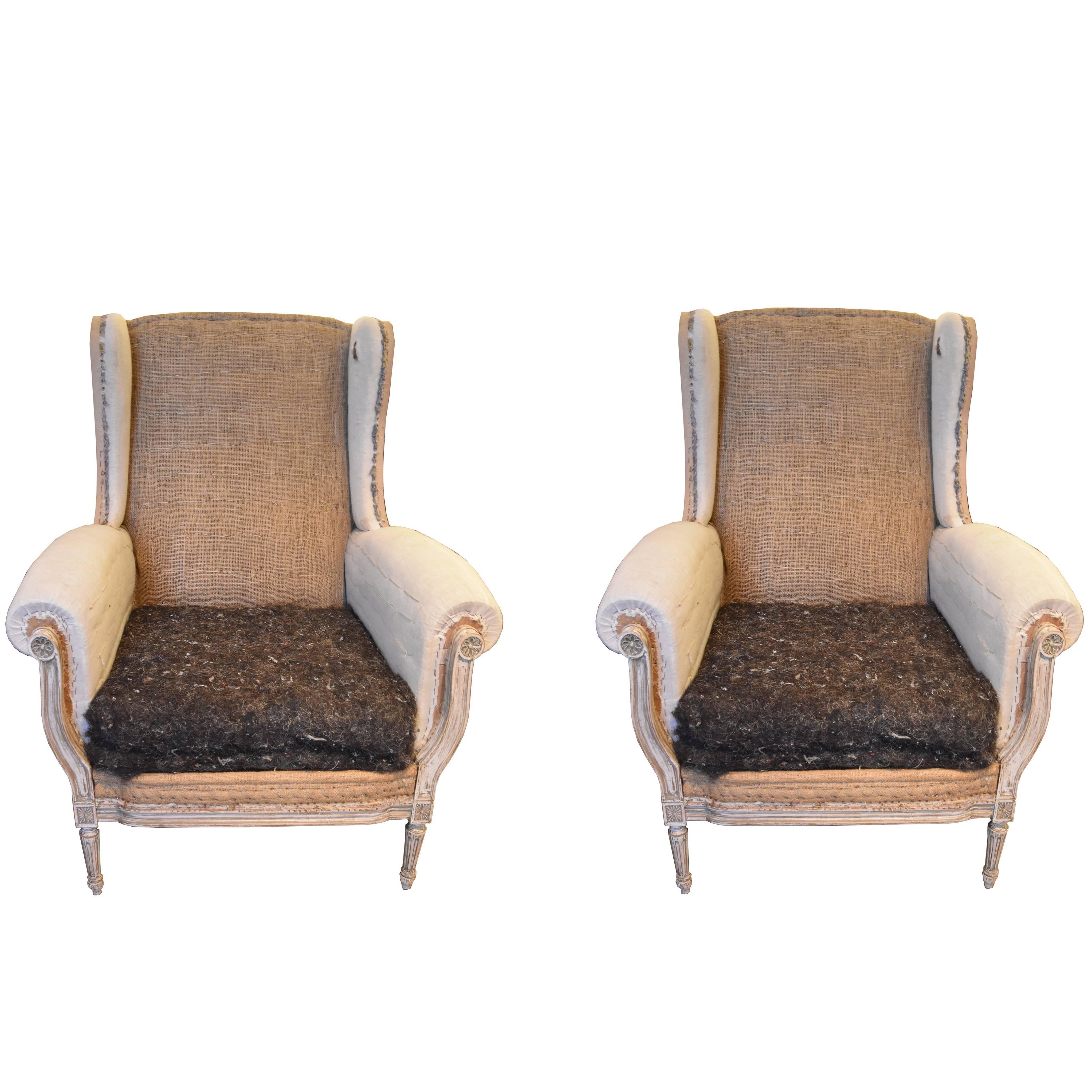 Pair of 19th Century Louis XVI Style Wingback Chairs