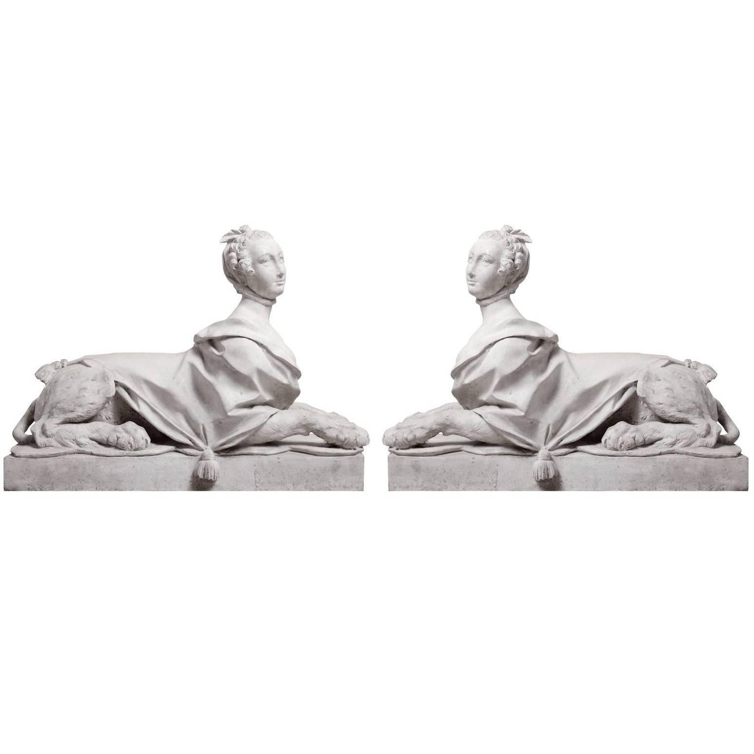 Pair of 19th Century Directoire Garden Sphinxes For Sale