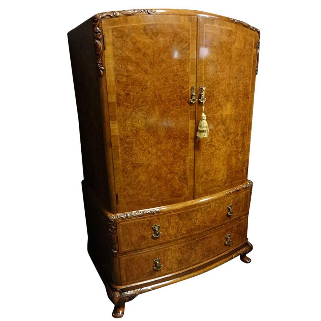 Queen Anne Style Burr Walnut Linen Press of Small Proportions