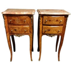 Antique Pair of Marquetry Bedside Chests or Lamp Tables