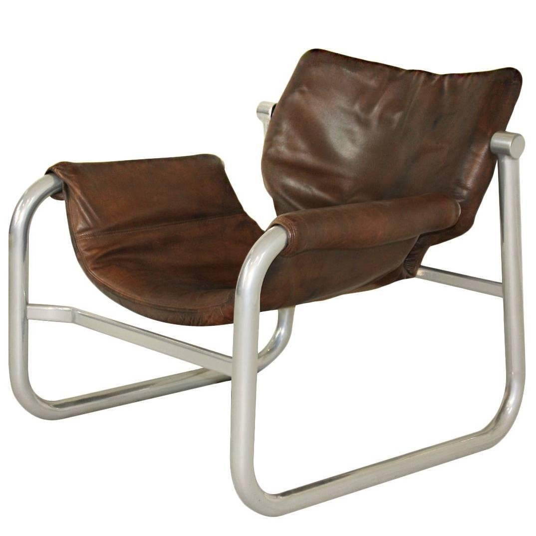 1960s Maurice Burke ‘Alpha’ Leather Sling Chair for Pozza, Brazil For Sale