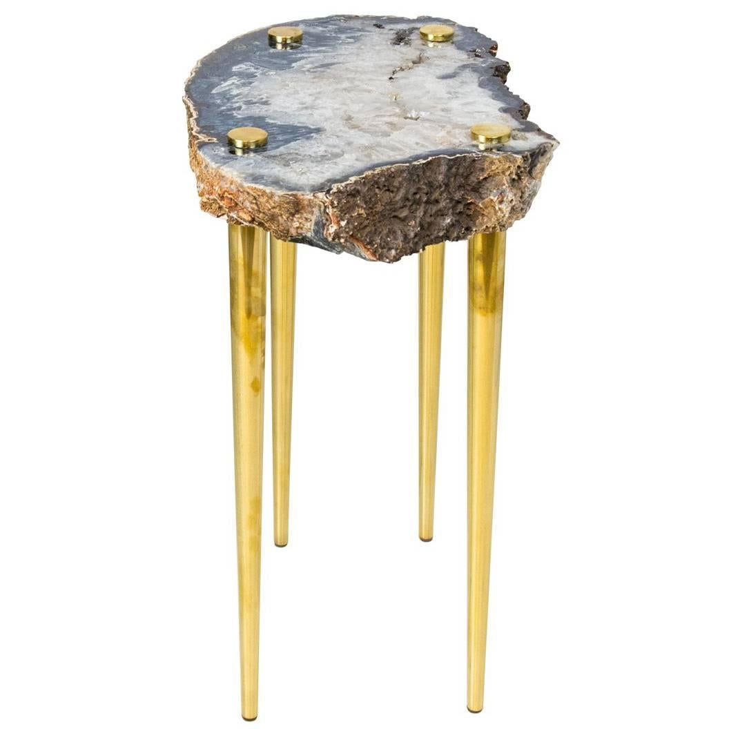 'Power of 10' Side Table in Quartz and Sold Brass by Christopher Kreiling
