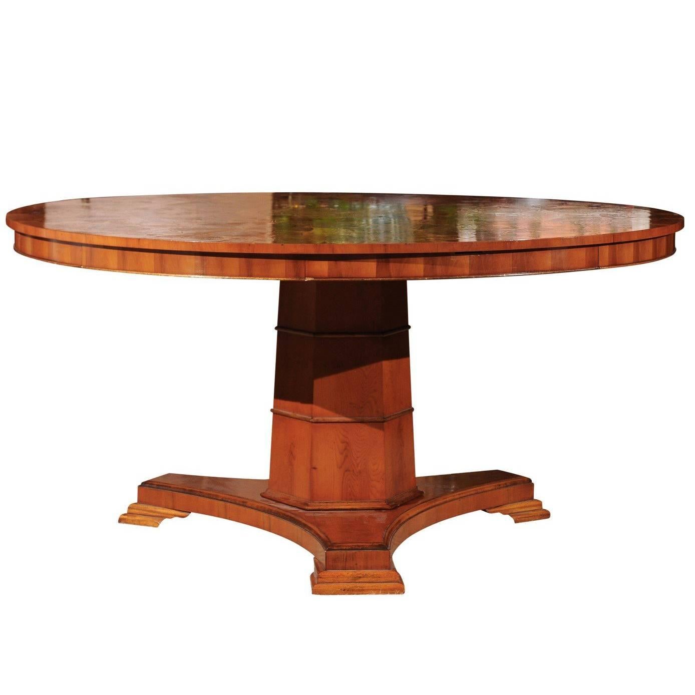 Regency Style Yew Wood Round Dining Table