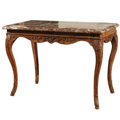 French Louis XV Period 18th Century Carved Wood Side Table with Red Marble Top