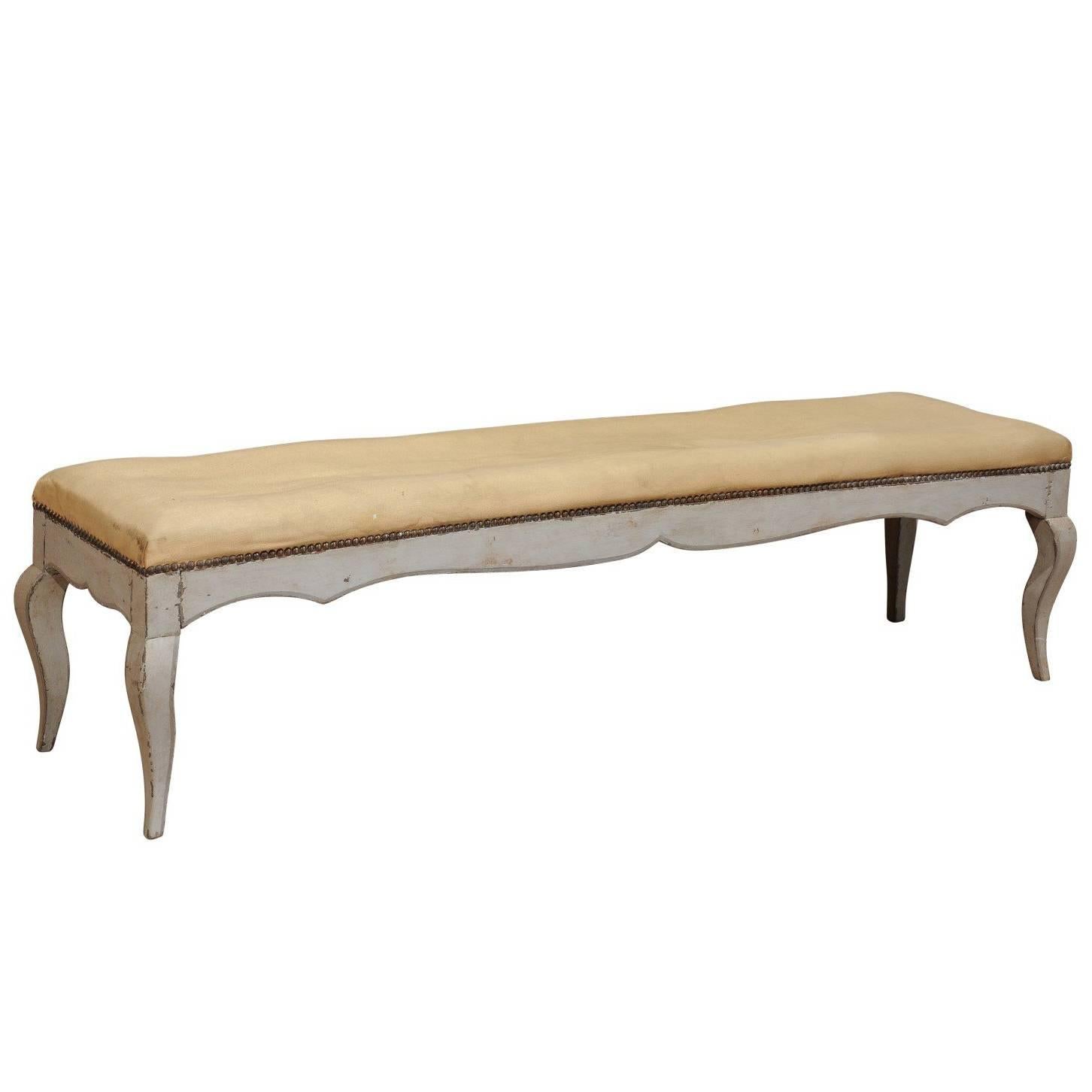Louis XV Style Bench with Grey Painted Frame, circa 1900 For Sale