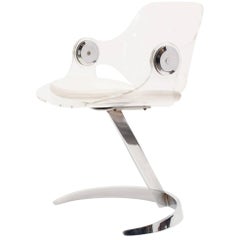 Boris Tabacoff Perspex Chair White Leather and Chrome