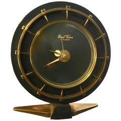 Adnet Style Brass and Leather Clock