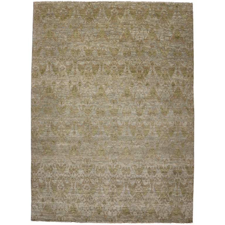 New Transitional Ikat Area Rug with Modern Design, Neutral Color Area
