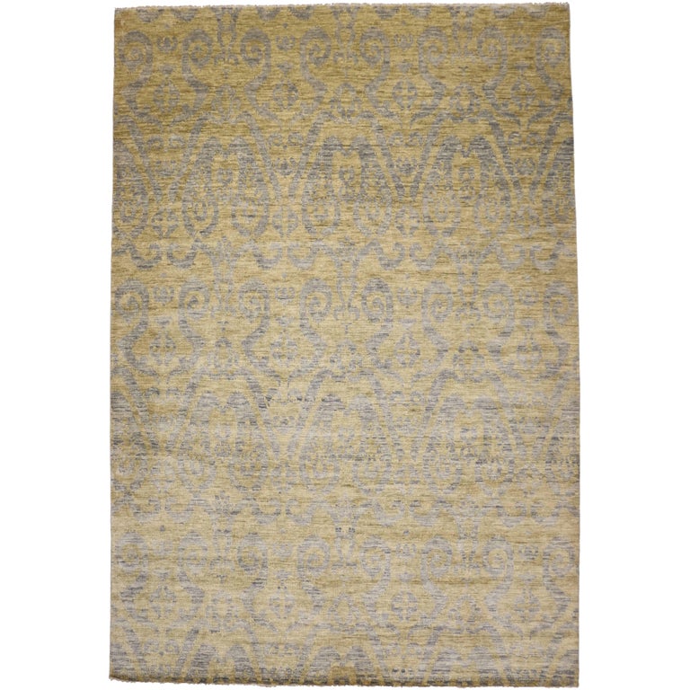 New Transitional Ikat Area Rug with Modern Design, Contemporary Neutral