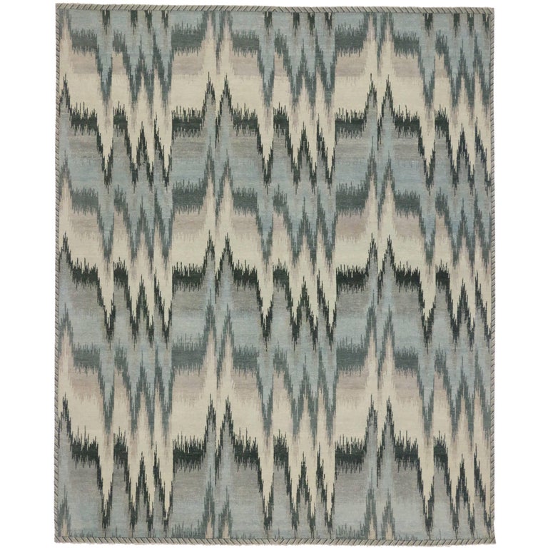 Contemporary Ikat Area Rug With Abstract Expressionism Design For