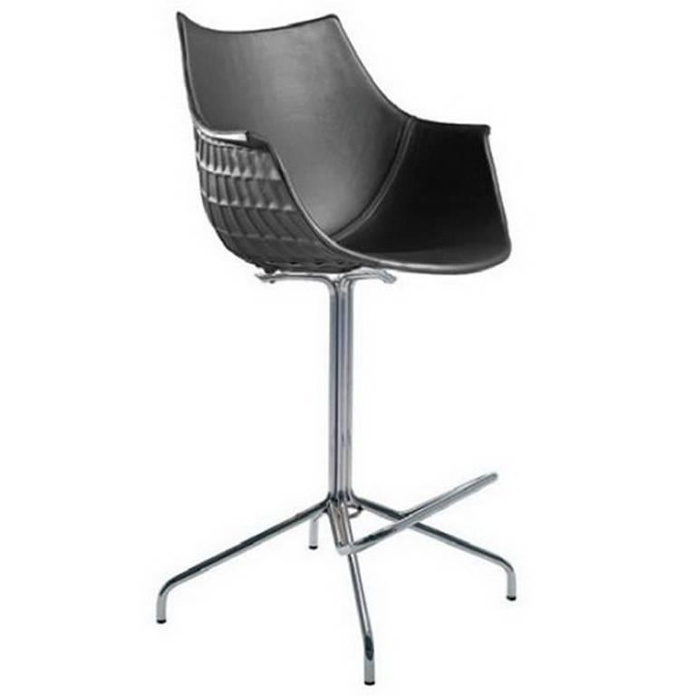 "Meridiana" Leather and Steel Swivel High Stool by Christophe Pillet for Driade For Sale