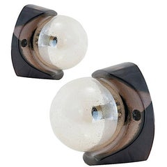 Pair of 1970 Ceramic and Bubbled Glass